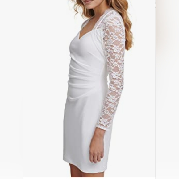 GUESS Lace-Sleeve Draped Sheath Dress - Picture 6 of 11